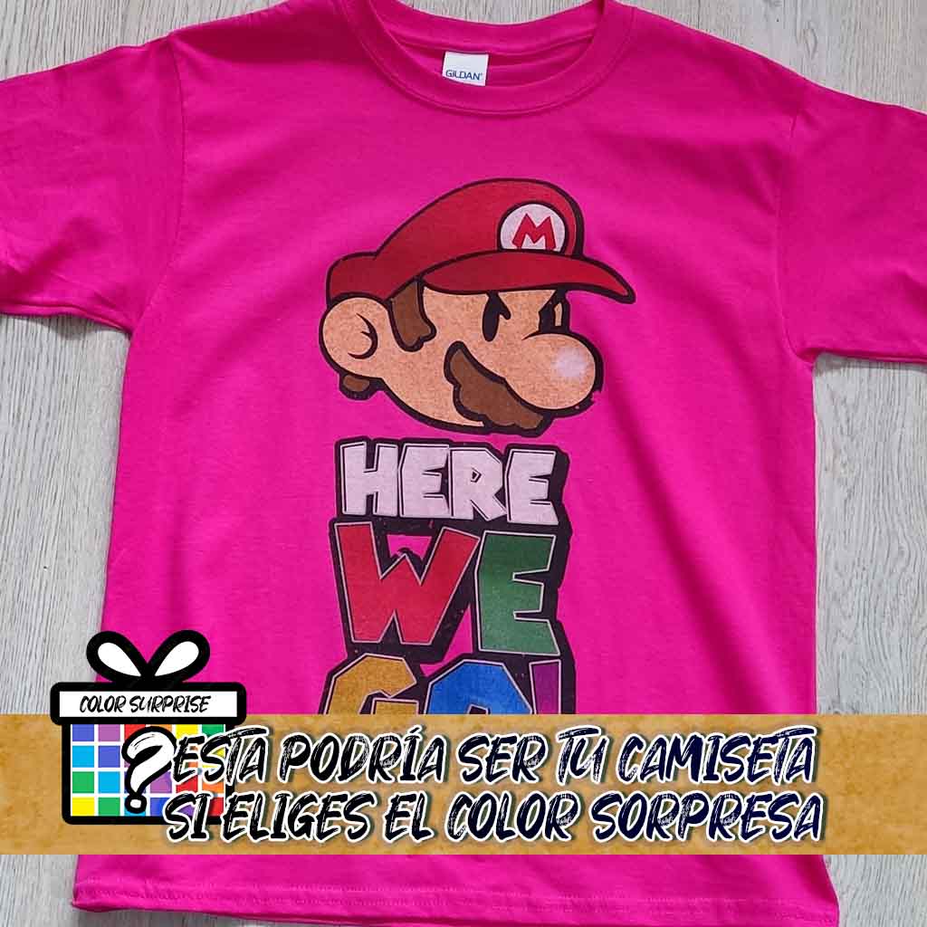 Camiseta Super Mario | Frase Clásica "Here We Go!" | Infantil