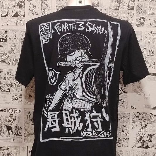 Camiseta Zoro Espadachín Anime One Piece | Infantil - Camiseta Anime One Piece Zoro Detrás Frontal