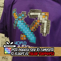 Camiseta Pico y Espada Pixel Art | Videojuego Minecraft | Mujer - Hombre Detalle