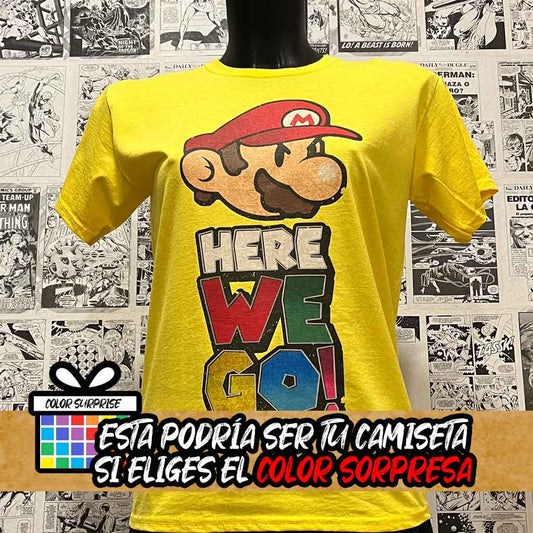 Camiseta Super Mario | Frase Clásica "Here We Go!" | Hombre - Vista Frontal