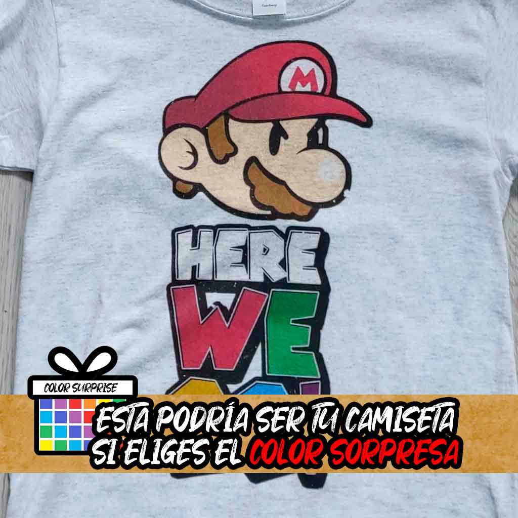 Camiseta Super Mario | Frase Clásica "Here We Go!" | Hombre