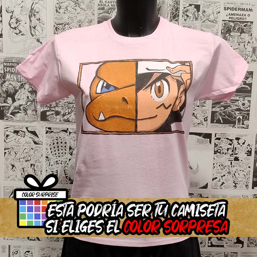 Camiseta Pokémon | Duo Ash Charizard | Hombre - Vista Frontal