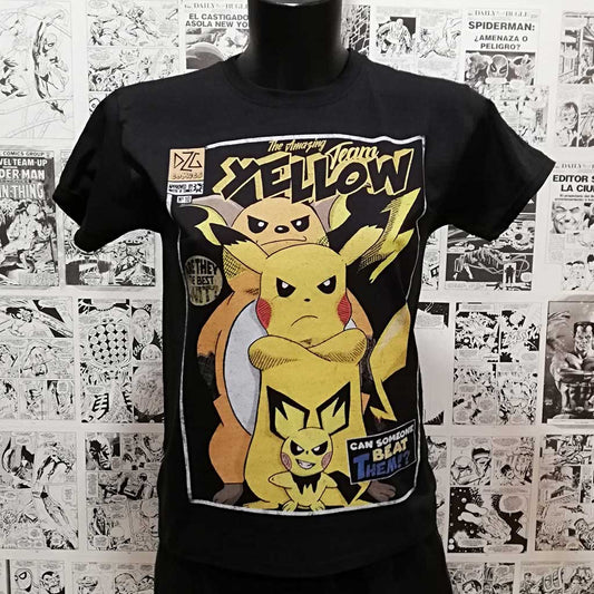 camiseta de pikachu, pichu y raichu del videojuego pokémon