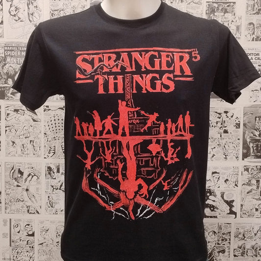 Camiseta Serie Stranger Things  | Mundo del Revés vs Hawkins | Mujer - Frontal