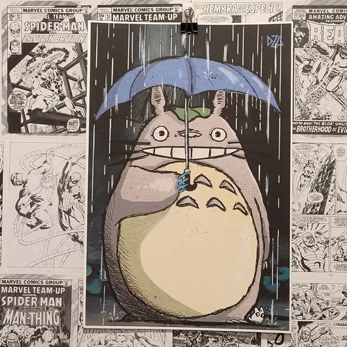 Póster Totoro Bajo la Lluvia de la Película Mi Vecino Totoro - Frontal