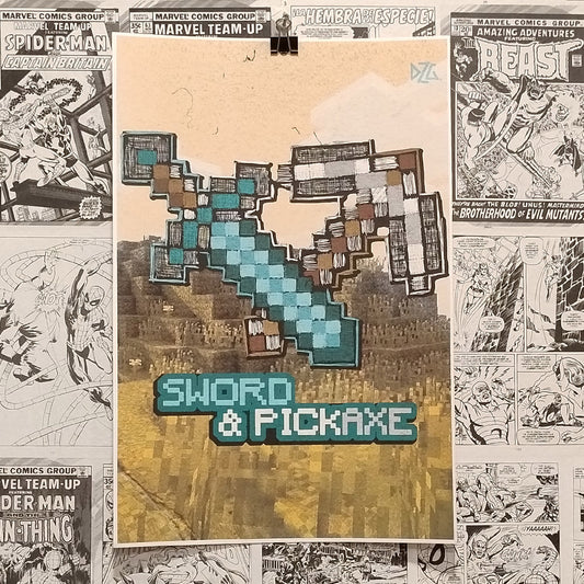 Póster Pico y Espada del Videojuego Minecraft - Frontal